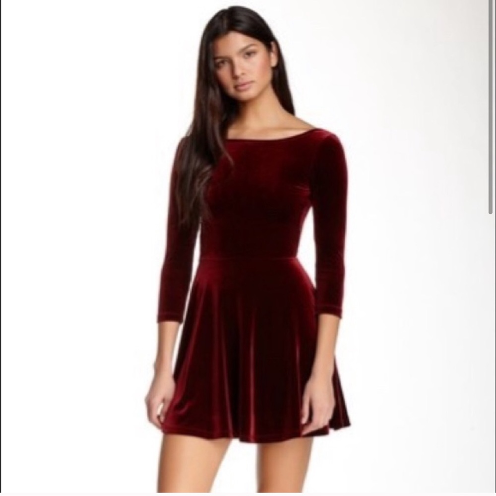 Red velvet American Apparel backless skater dress
